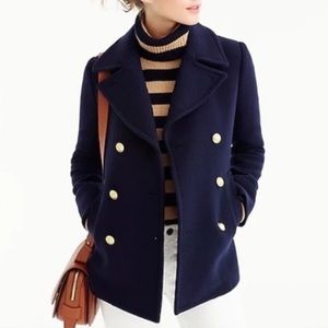 J Crew Wool Cashmere Stadium Cloth Coat in Navy 00